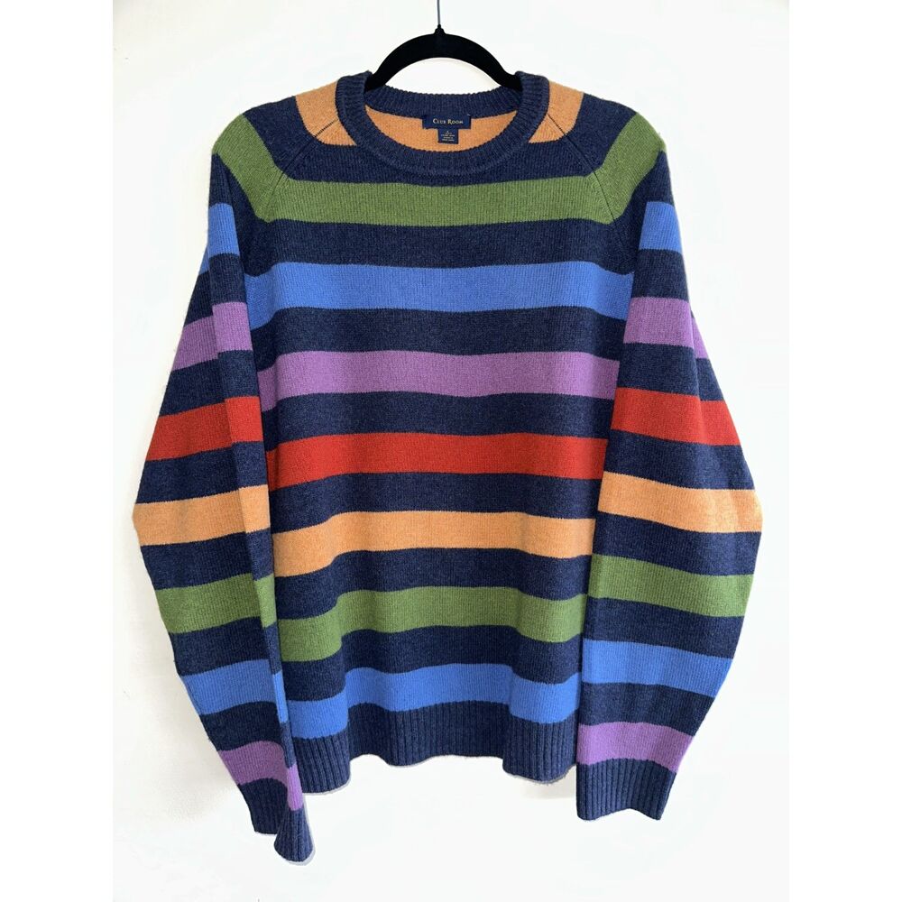 Club Room 100% Lambswool Striped Crewneck Sweater Men’s Large Multicolor